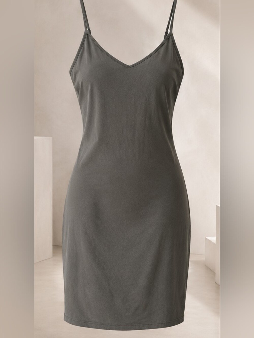Simple V-Neck Slip Dress in Olive